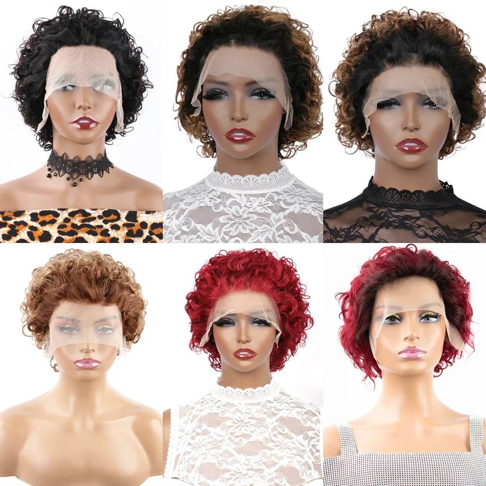 Short Curly Pixie Cut Wig | Water Wave Bob Wig | 13x1 Transparent Lace Front Human Hair Wig