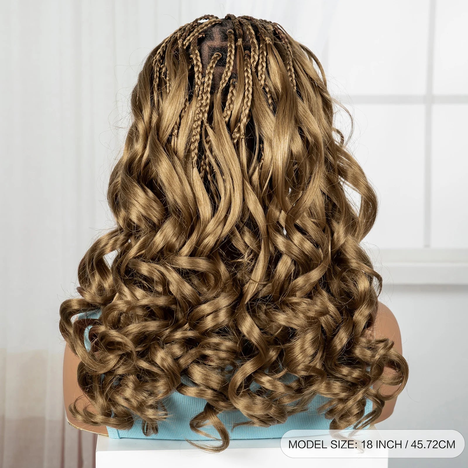 18" #27 Ombre Bouncy Wavy Braided Wig with Bangs | Knotless Box Braids | Full Lace Synthetic Wig with Baby Hair Luxegan