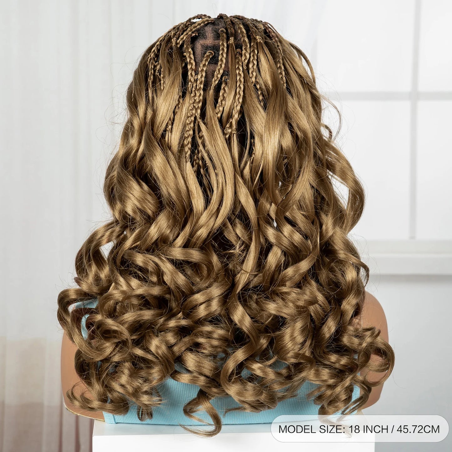 18" Bouncy Wavy Knotless Box Braids Wig with Bangs | Full Lace Luxegan
