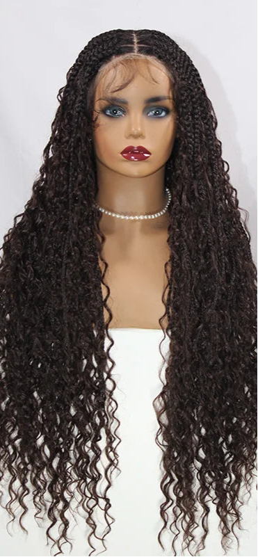 360 Synthetic Lace Front Box Braids Wig Bohemian Goddess Locs Braided Wig With Baby Hair Full Lace Braided Wigs Women Ombre Wig Luxegan