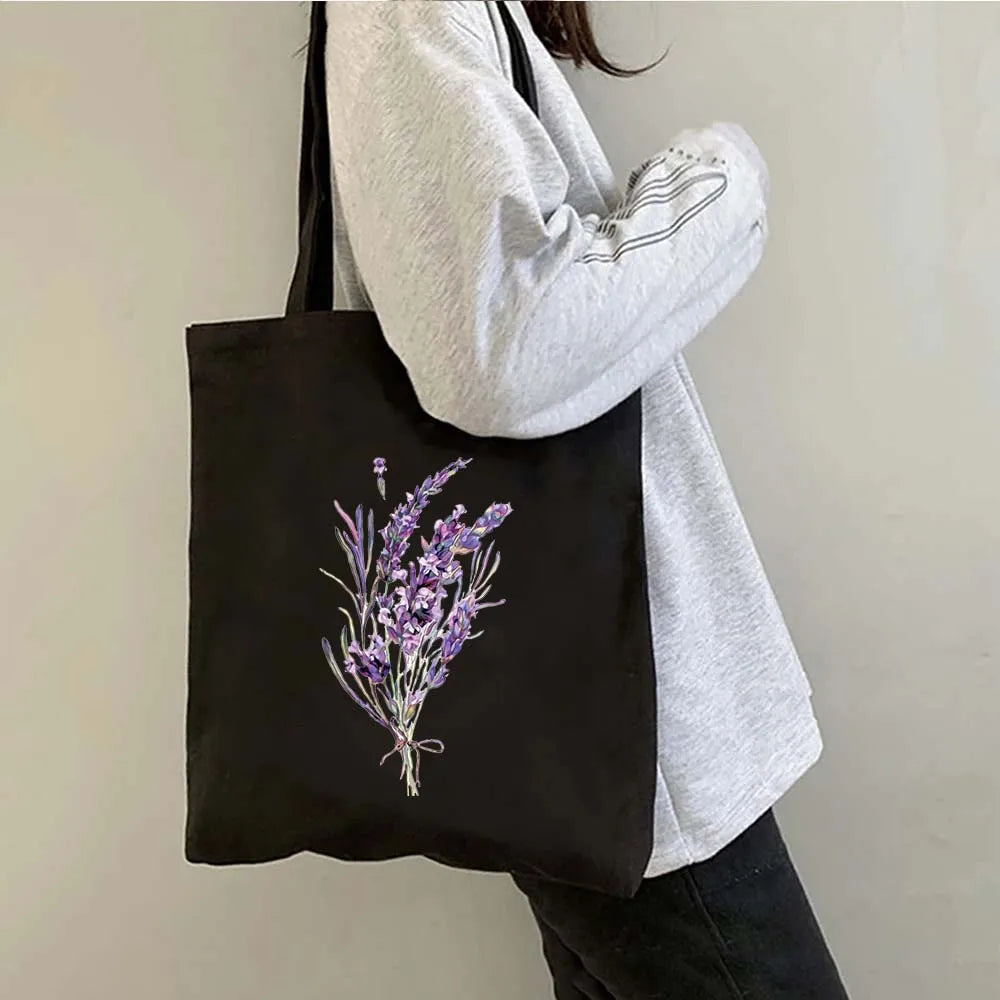 Succulove Floral Cotton Tote Bag | Large Capacity Handbag with Tulips, Hydrangeas, Sunflowers & More (Casual Shoulder Shopper, Eco-Friendly) Luxegan