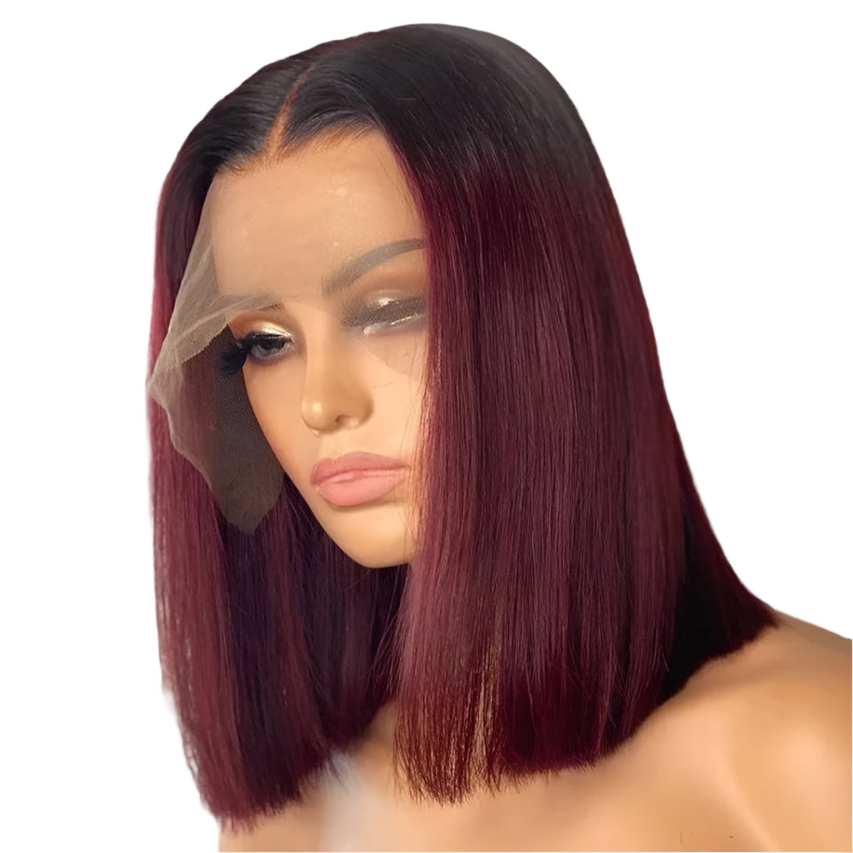 Wine Red Ombre 1B-99J Straight Bob Wig | 13x4 Transparent Lace Front Brazilian Human Hair Luxegan