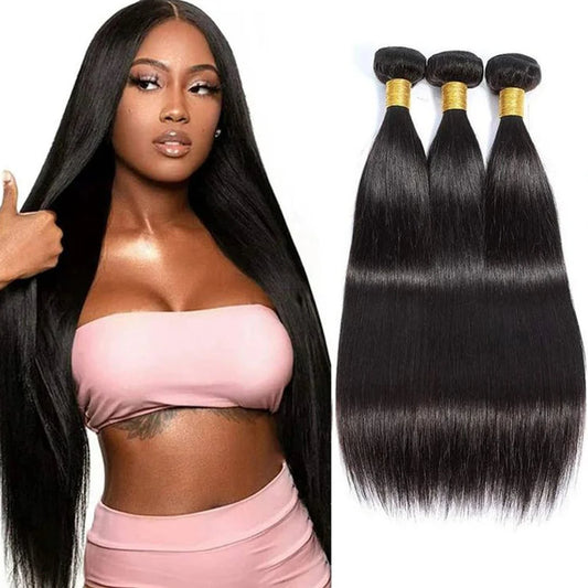 Brazilian Bone Straight Human Hair Bundles | Remy Weave Extensions (1/3/4 Pcs) Luxegan