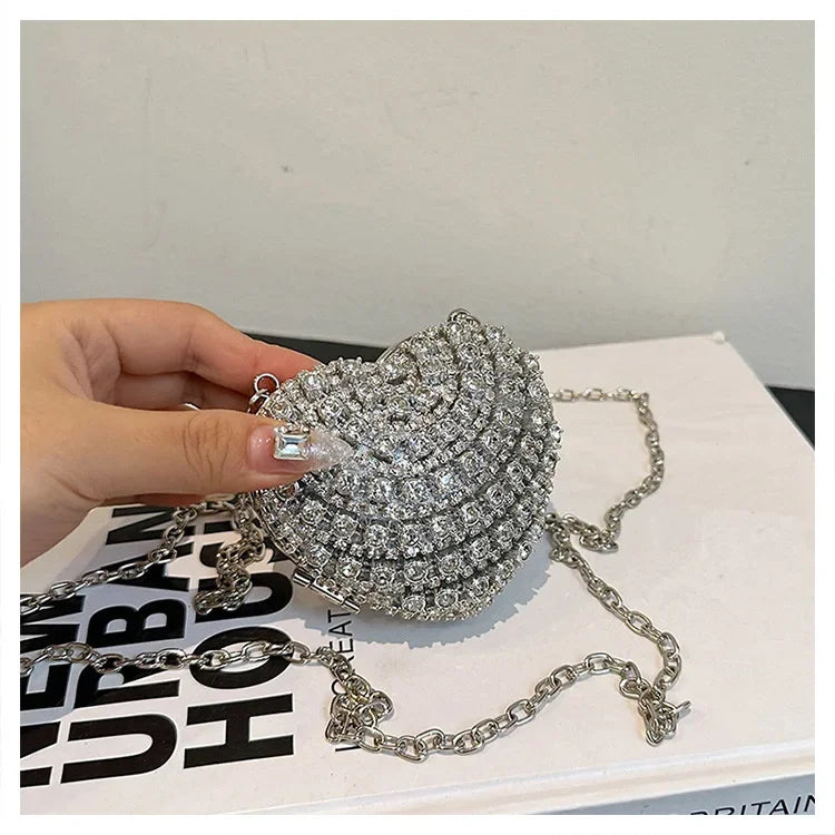 Luxury Mini Diamond Inlay Heart-Shape Crystal Clutch | Rhinestone Evening Bag Luxegan