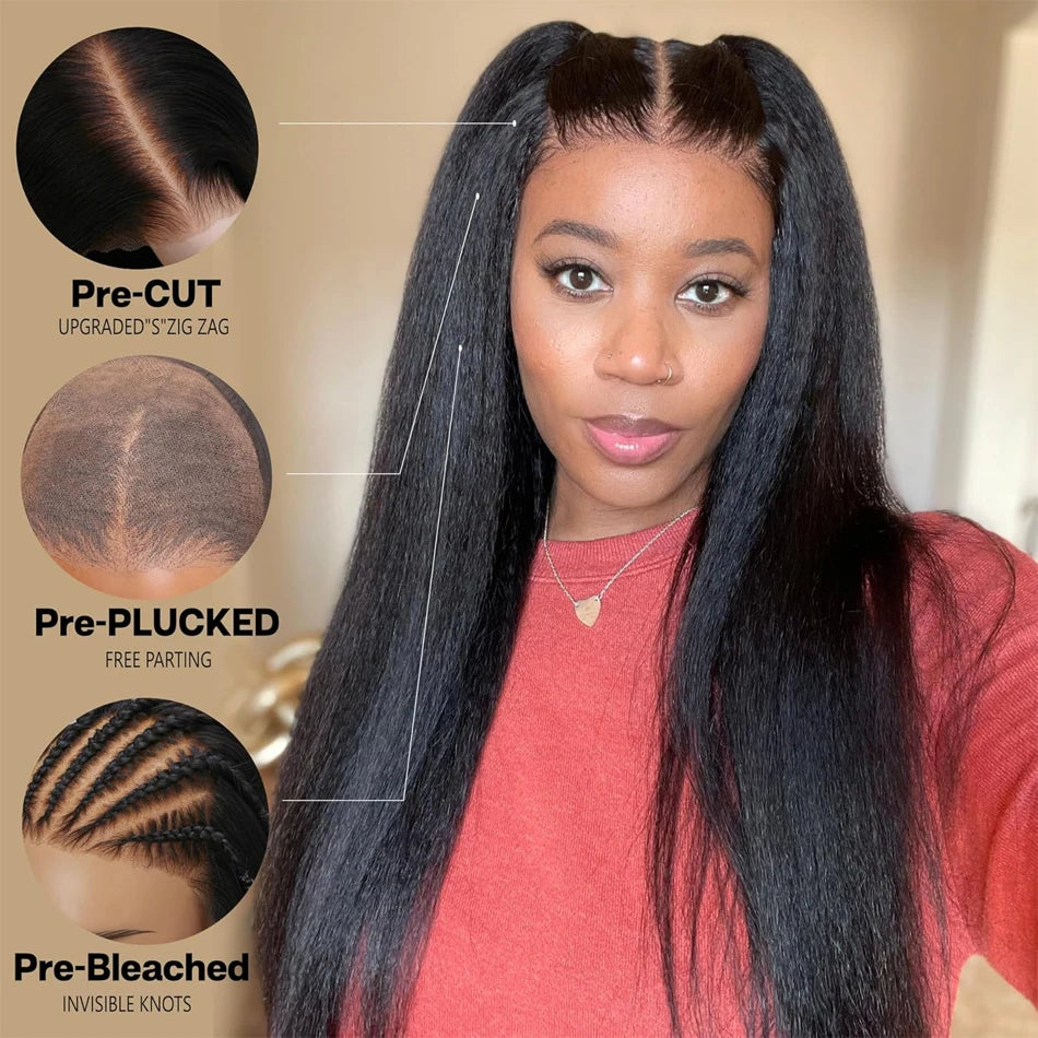 13x4 Glueless Kinky Straight Long Human Hair Wig | Brazilian Virgin Hair | Pre-Plucked | With Baby Hair