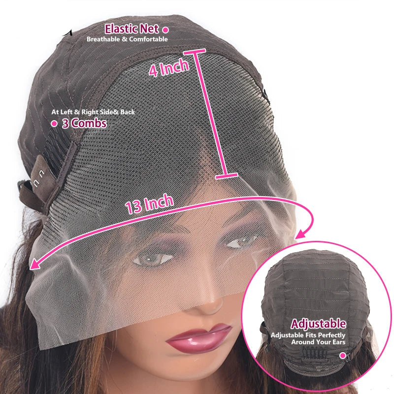 32 Inch Ombre Brown Body Wave Wig | 13x4 Transparent Lace Front Peruvian Remy Human Hair (On Sale) Luxegan