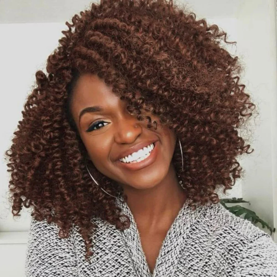 Short Curly Burgundy & Black Wig | Side Part Synthetic Cosplay Wig | 150% Density Luxegan