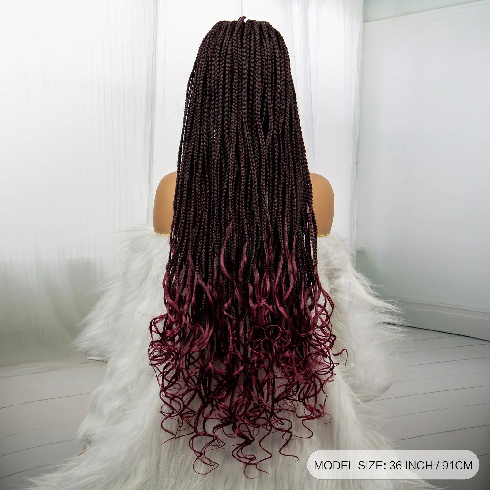 36 Inch Synthetic Braided Wigs Knotless Boho Braided Lace Wigs with Curly Ends Lace Front Braiding Hair Wig for Black Women Luxegan