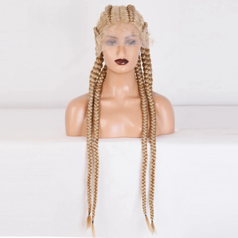 32" Honey Blonde Dutch Braided Wig | Lace Front | Synthetic Box Braids | Baby Hair | Black Women