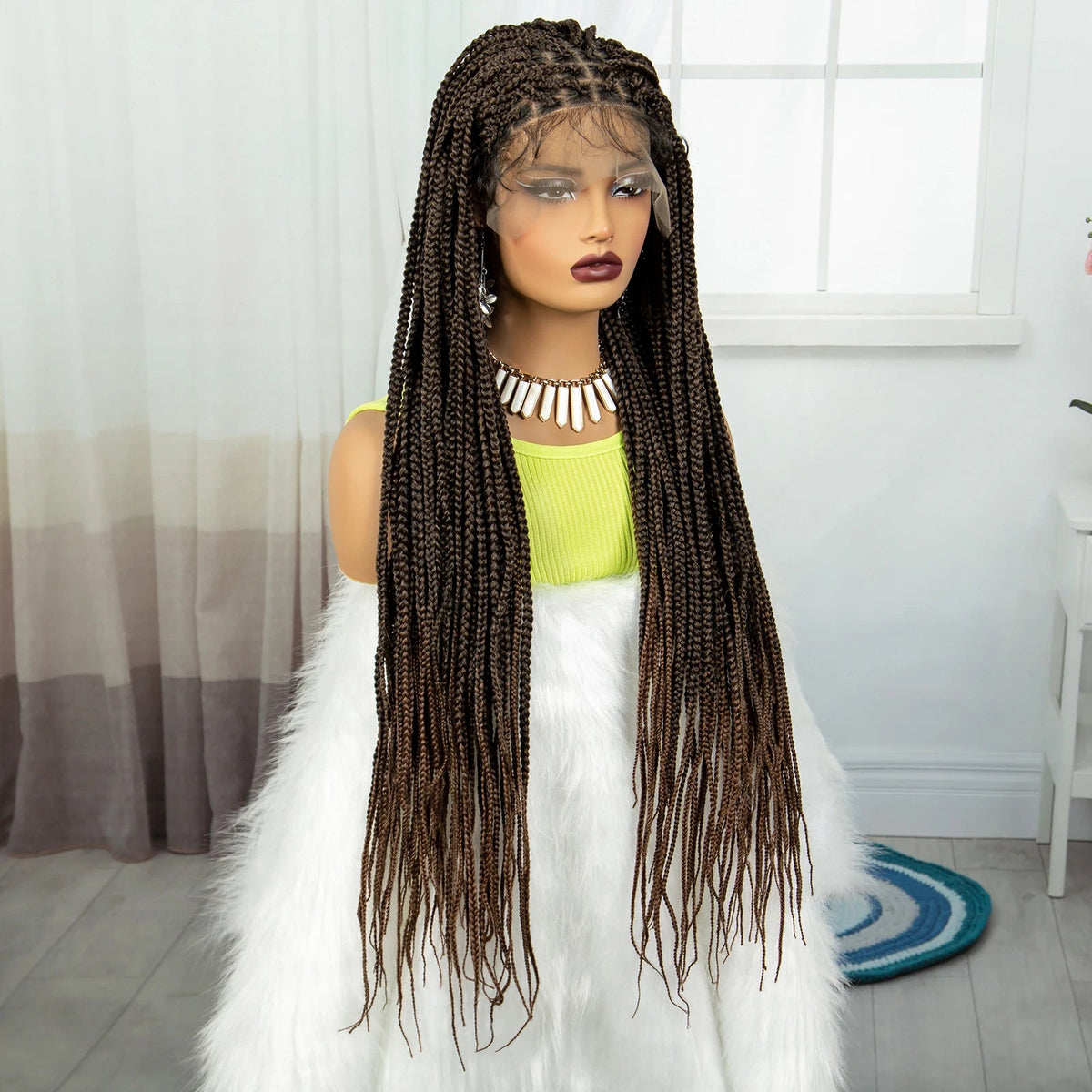 Synthetic Braided Wig Synthetic Hair Lace Front Wigs Box Braided Wigs for Black Women 36 Inches Micro Braids Wigs with Baby Hair Luxegan