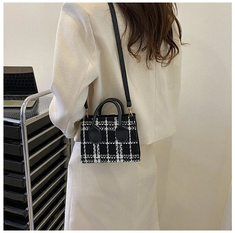 Women's Mini Handbag & Ladies Pouch | Fashion Check Pattern Shoulder Bag & Crossbody Messenger Bag (Lightweight Simple Elegant Tote) Luxegan