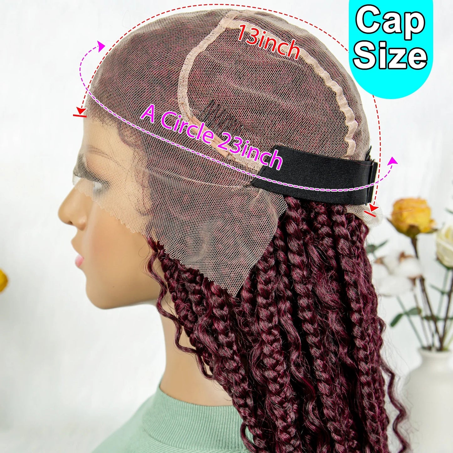Burgundy Bohemian Box Braids Wig | HD Lace Front | Knotless Goddess Braids | Synthetic Hair Luxegan