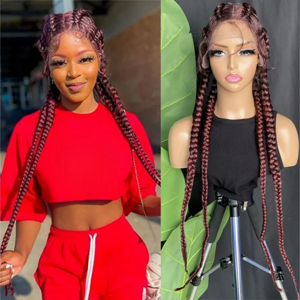 34" Blonde 4x Braids Wig | Double Dutch Cornrows & Twist Braids | Baby Hair | Synthetic Luxegan