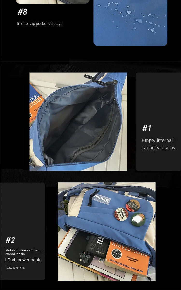 Japanese Simple Messenger Bag | Student Nylon Waterproof Canvas Handbag & Shoulder Crossbody Bag