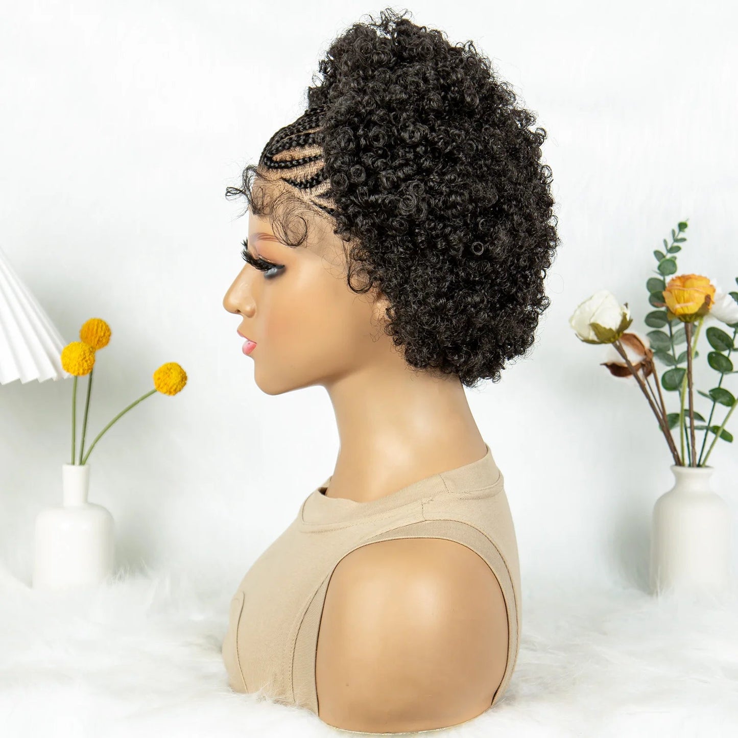 8" Afro Kinky Curly Bob Braided Wig | 13x4 Lace Frontal | Half Cornrows | Synthetic Braids for Black Women Luxegan