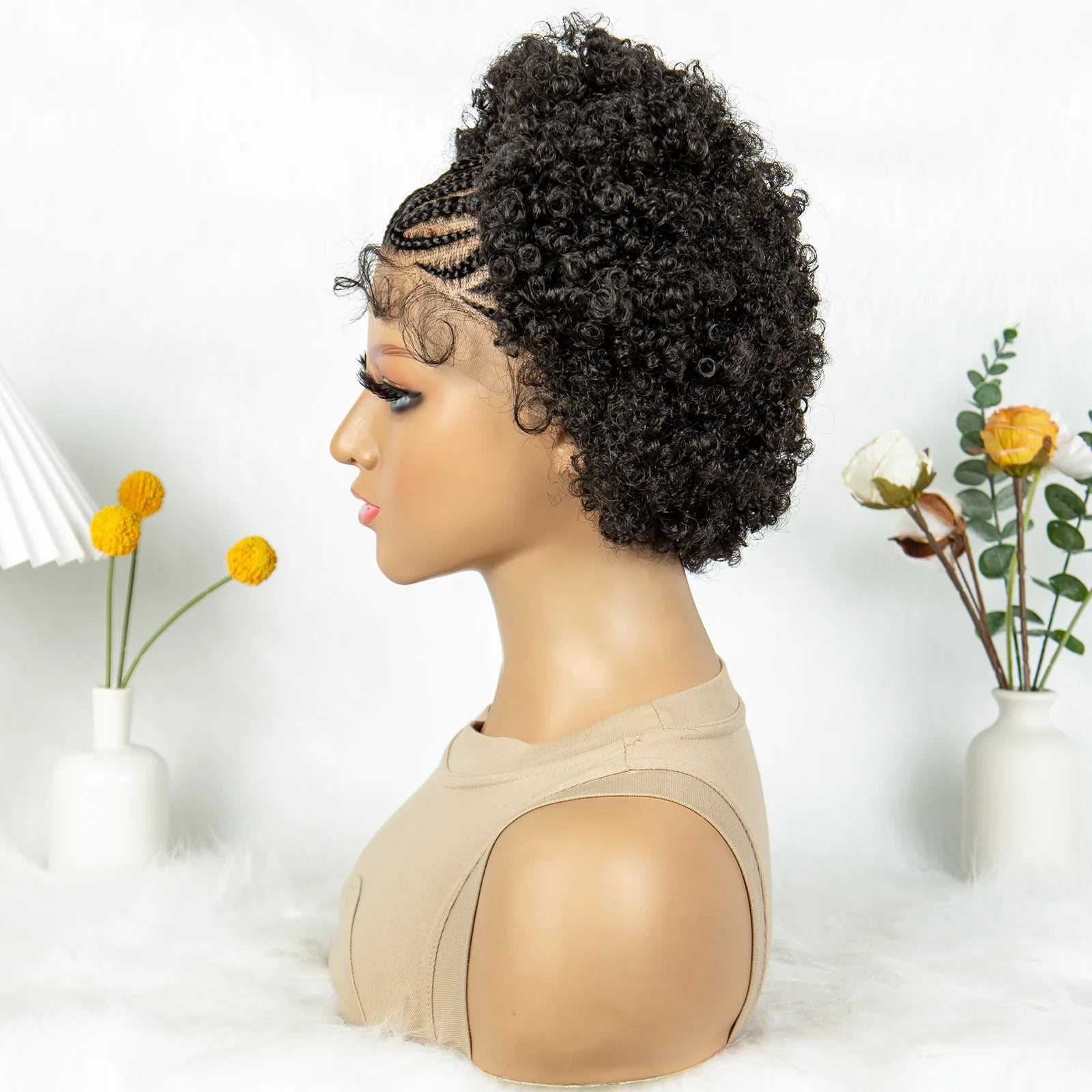 8" Afro Kinky Curly Bob Braided Wig | 13x4 Lace Frontal | Half Cornrows | Synthetic Braids for Black Women Luxegan