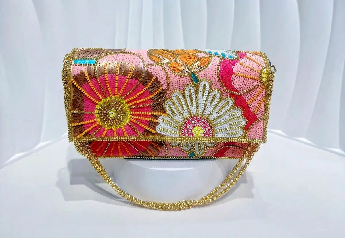 Women’s Handmade Beaded Crystal Purse | Luxury Rhinestone Wedding Clutch | Small Phone Case Evening Shoulder Bag | Floral Patterned Fashion Handbag with Hasp Closure Luxegan