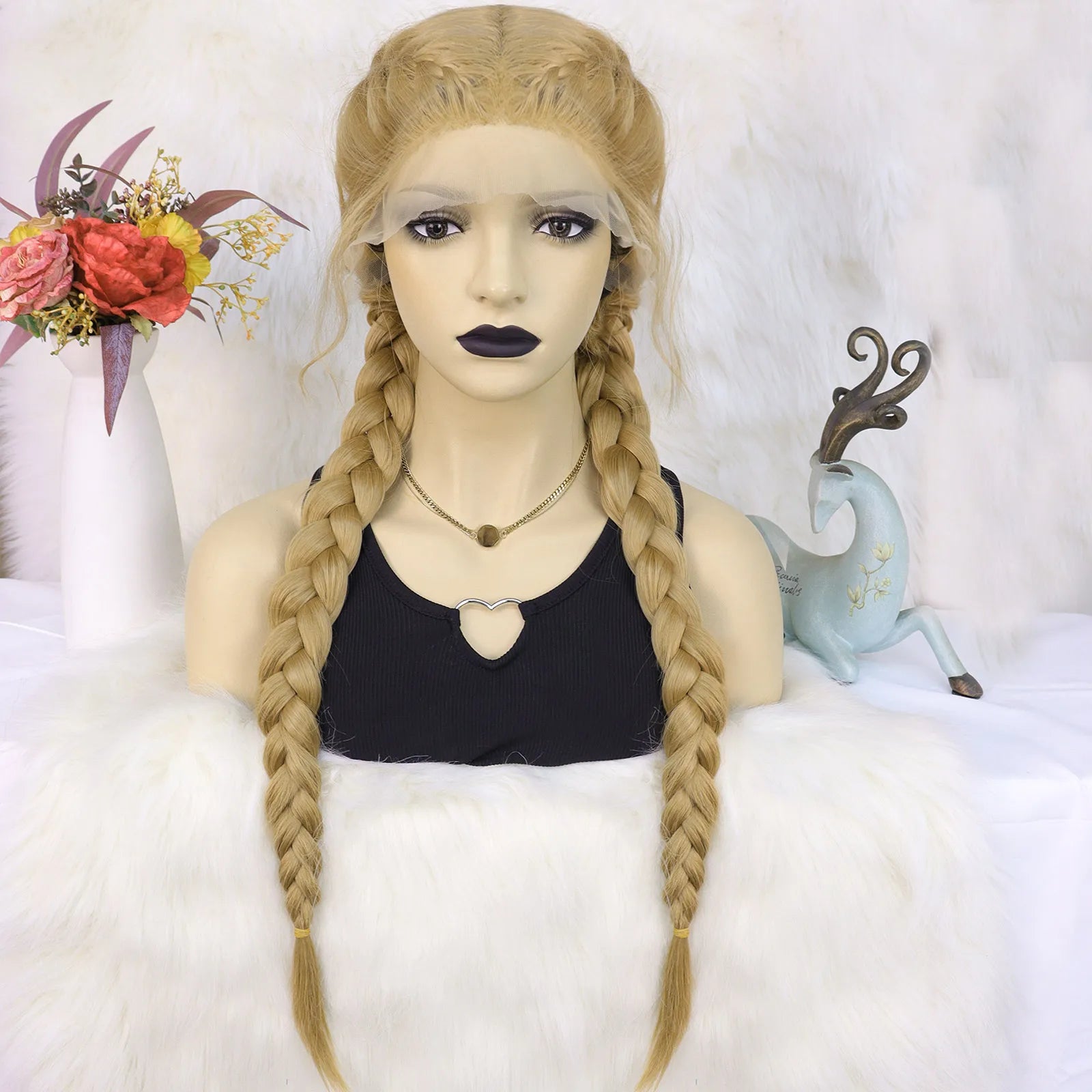 Long Black Senegalese Twist Wig | T-Part Lace Braided Wig | Synthetic Braids with Wig Cap | Daily & Party Use