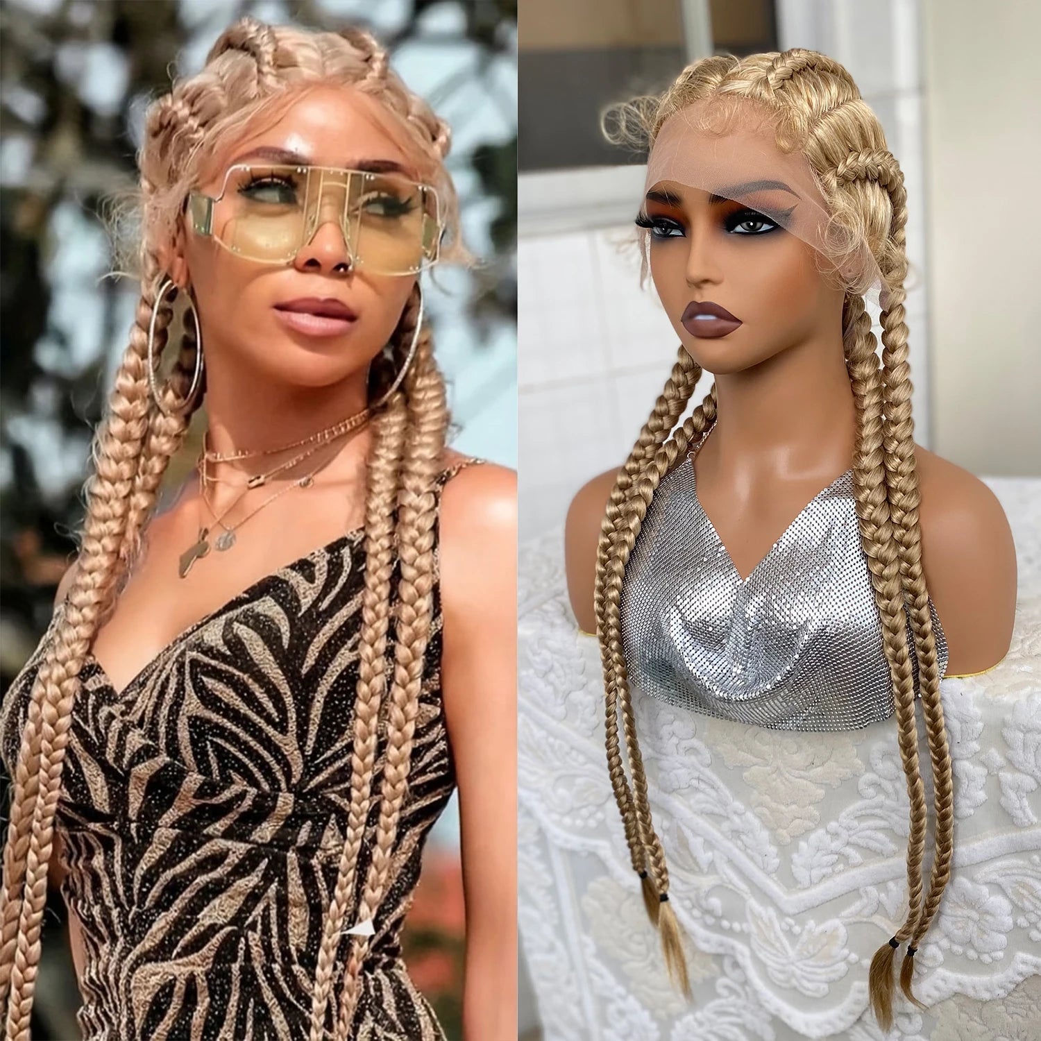 32" Twist Cornrow Braids Wig | Lace Front | Baby Hair | DIY & Cosplay | Synthetic Luxegan