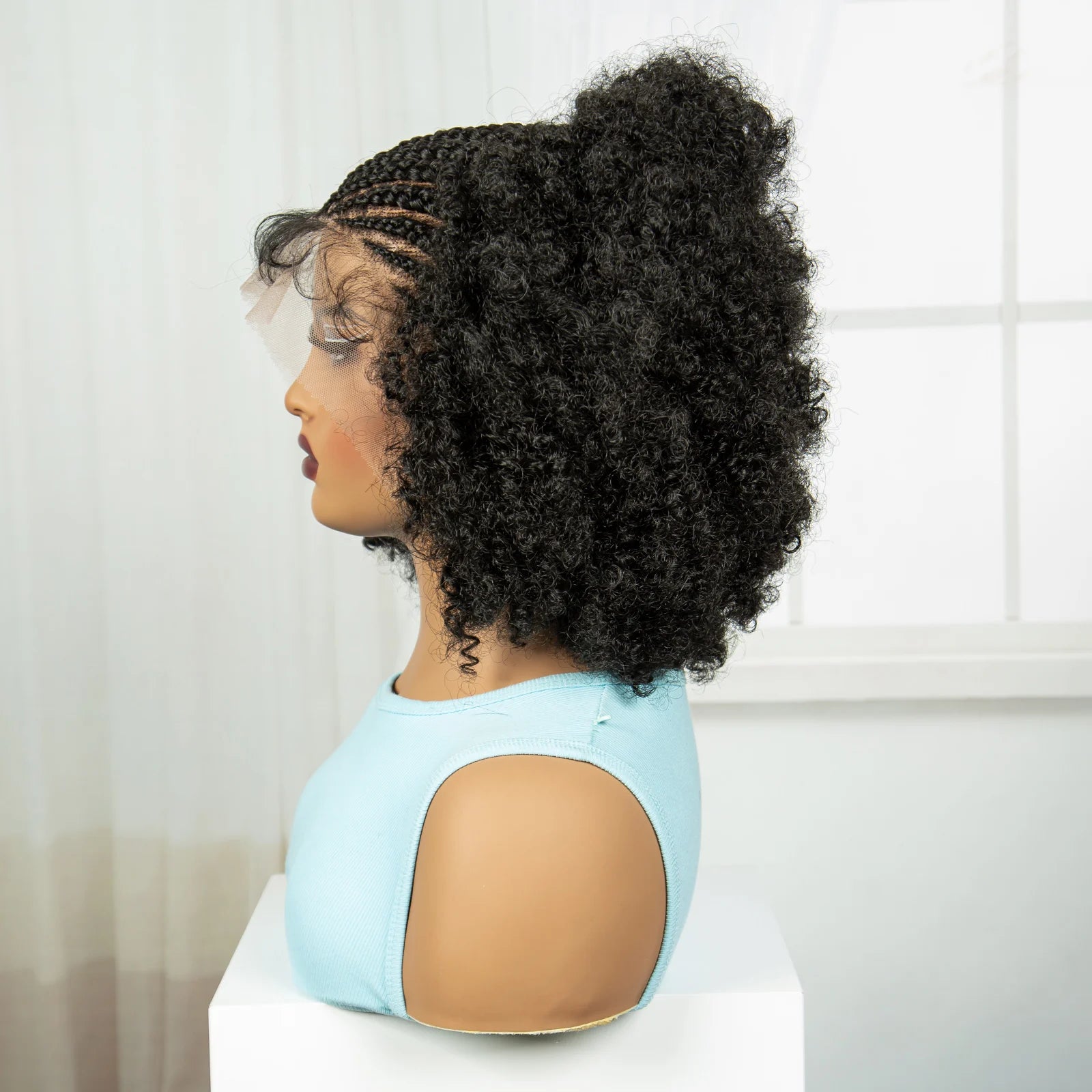 8" Short Afro Kinky Curly Cornrow Braids Wig | Full Lace | Baby Hair Luxegan