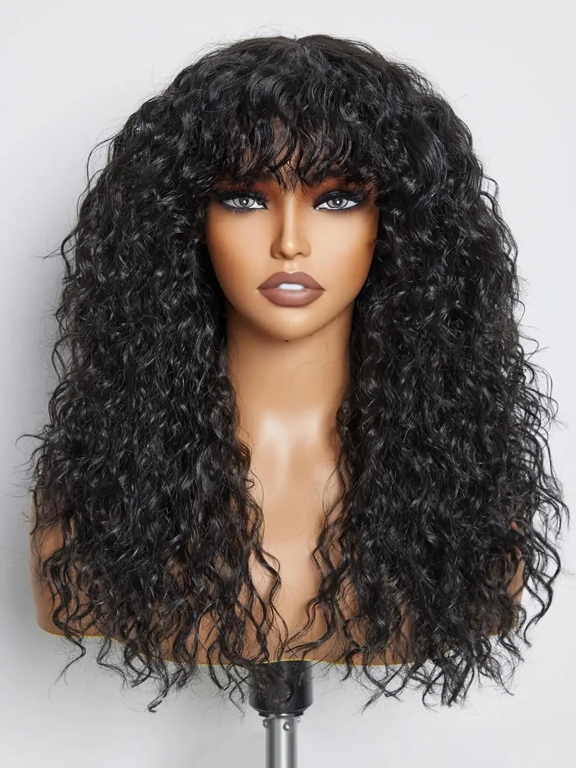 30 Inch Loose Water Wave Wig with Bangs | Full Machine Made Brazilian Remy Human Hair (Natural, All Colors Dyeable) Luxegan