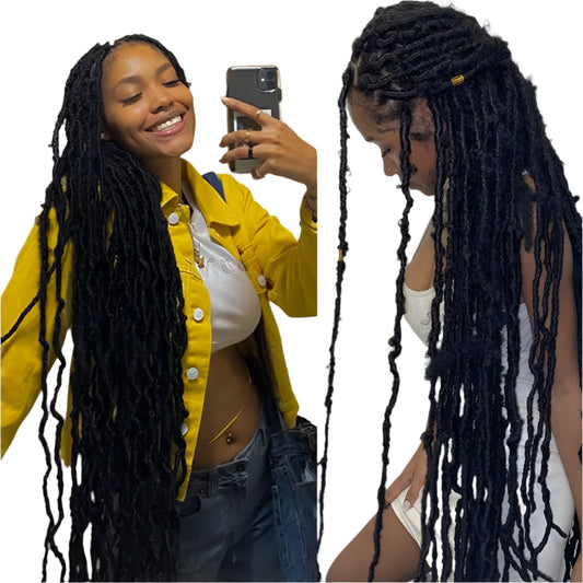 40" Dreadlocks & Box Braids Wig | Faux Locs | Full Lace HD | #1B Black | Dosay Braids