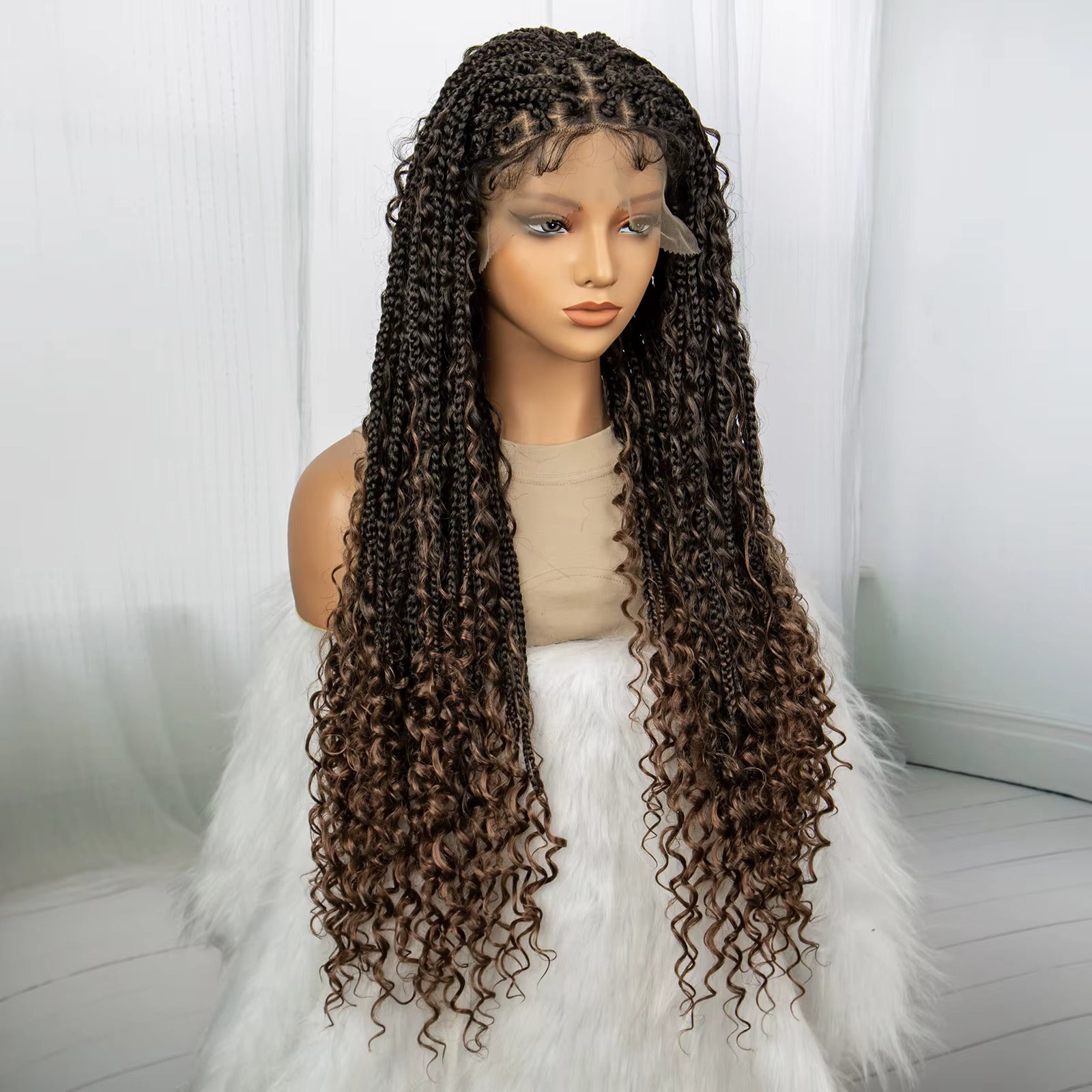 32" Boho Knotless Braided Wig | Bohemian Box Braids | Lace Front Wig with Baby Hair | Synthetic Hair - Luxegan