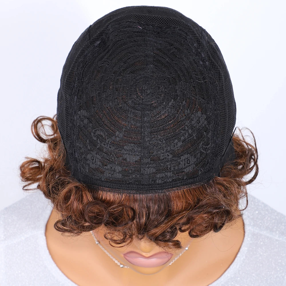 Brown Pixie Cut Wig | Short Water Wave Wig | Brazilian Remy Human Hair | Ready to Wear