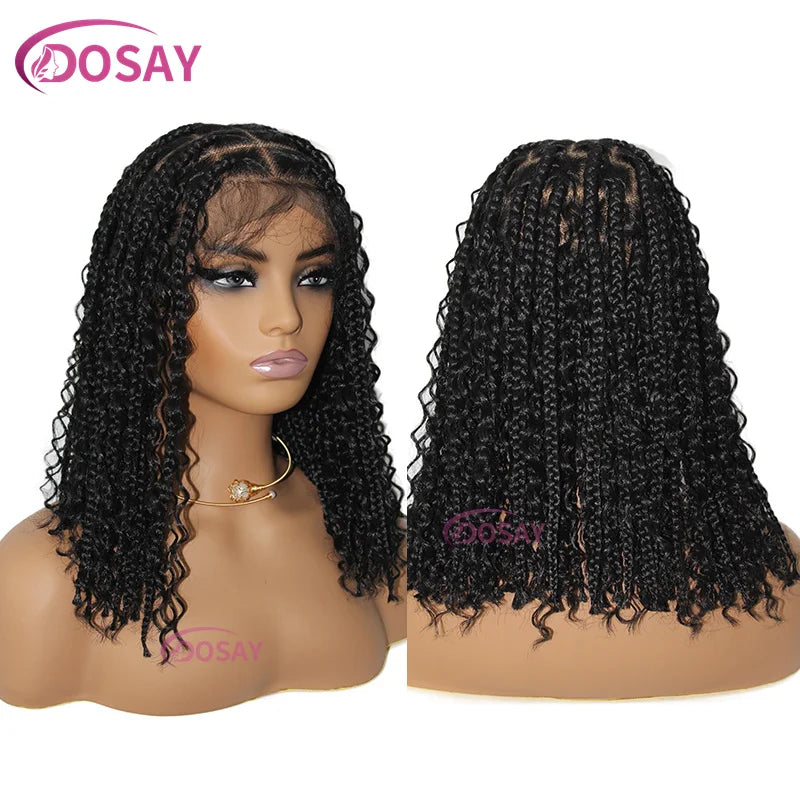 12" Curly Boho Braids Bob Wig | 360 Full Lace | Knotless Box Braids | Baby Hair Luxegan
