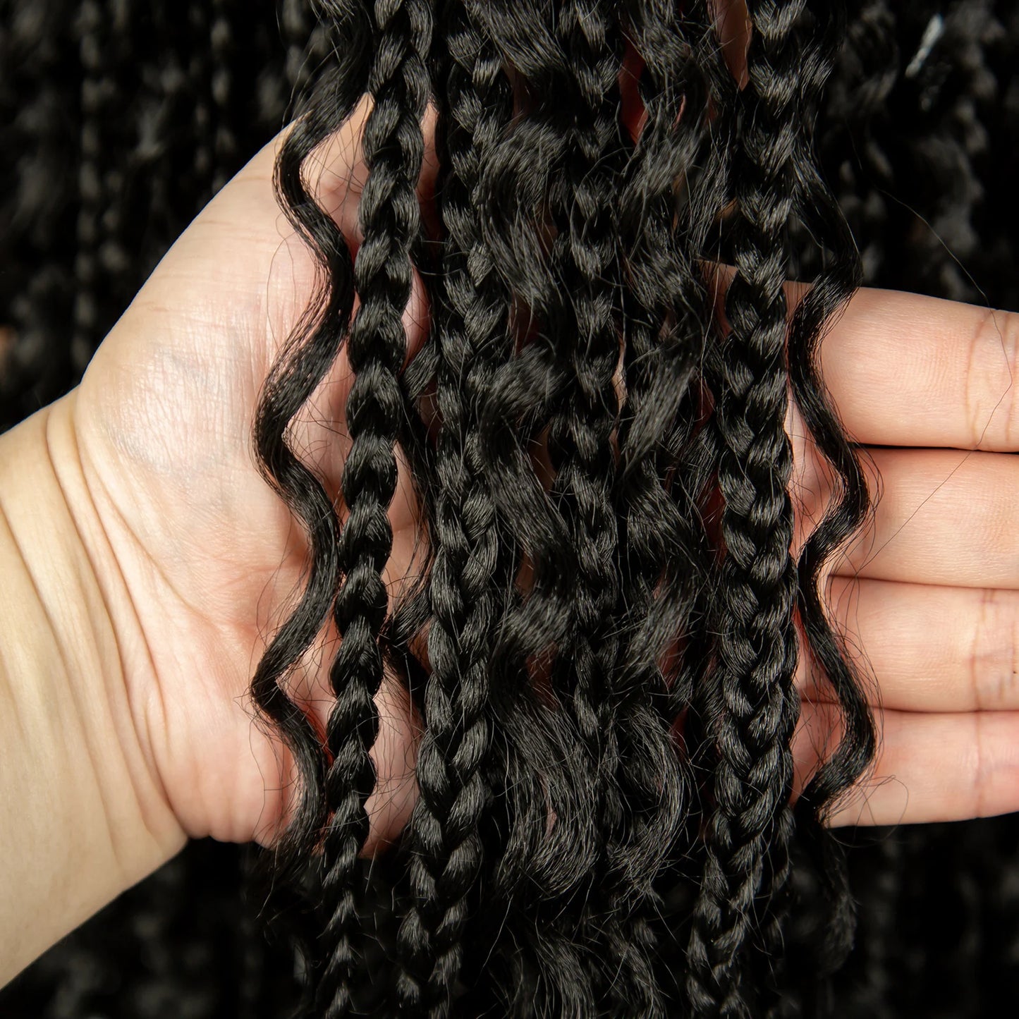 32 Inch Natural Curly Boho Box Braids Wig - Knotless - Full Lace - Synthetic - with Baby Hair Luxegan