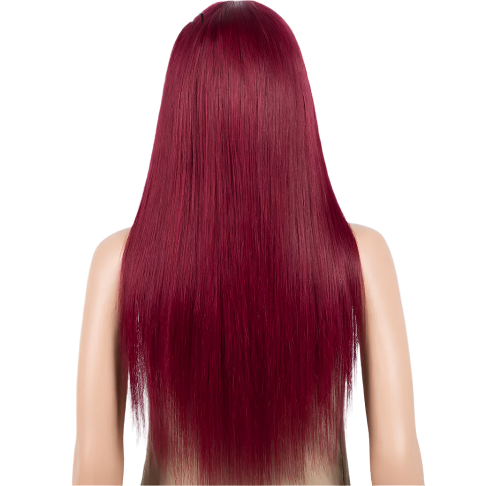 Burgundy Straight Wig with Bangs | "Put On & Go" Glueless Human Hair Luxegan