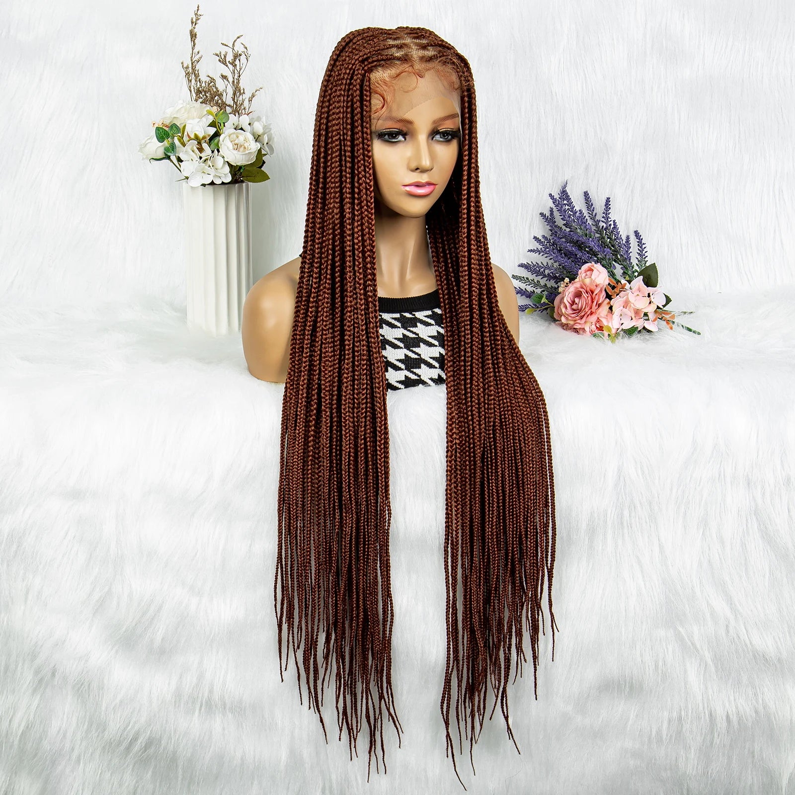 Ginger Faux Locs & Knotless Box Braids Wig | HD Full Lace Synthetic Braided Wig | Transparent Lace | Black Women