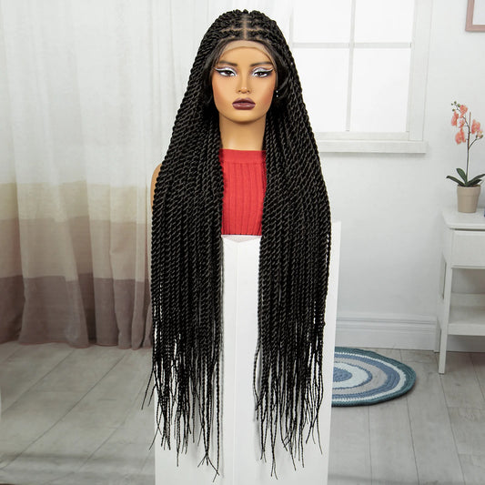 38" Long Twist Knotless Braids Wig | Transparent Full Lace | Baby Hair Luxegan