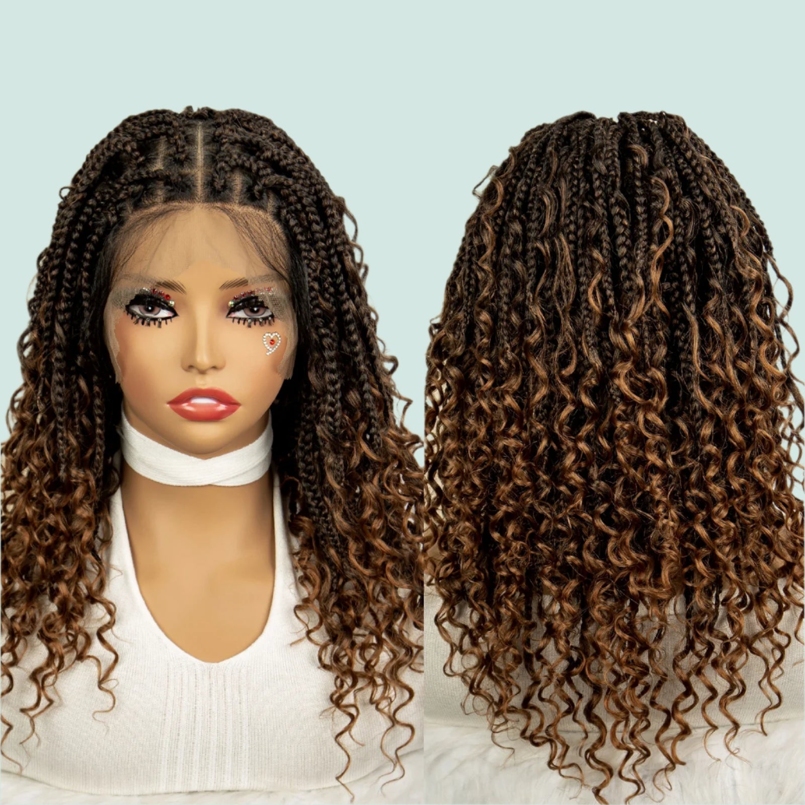 Curly Braided Wig | Boho Box Braids | Full Lace Wig | Knotless Braids | Brown Wig | Synthetic Hair | Black Women