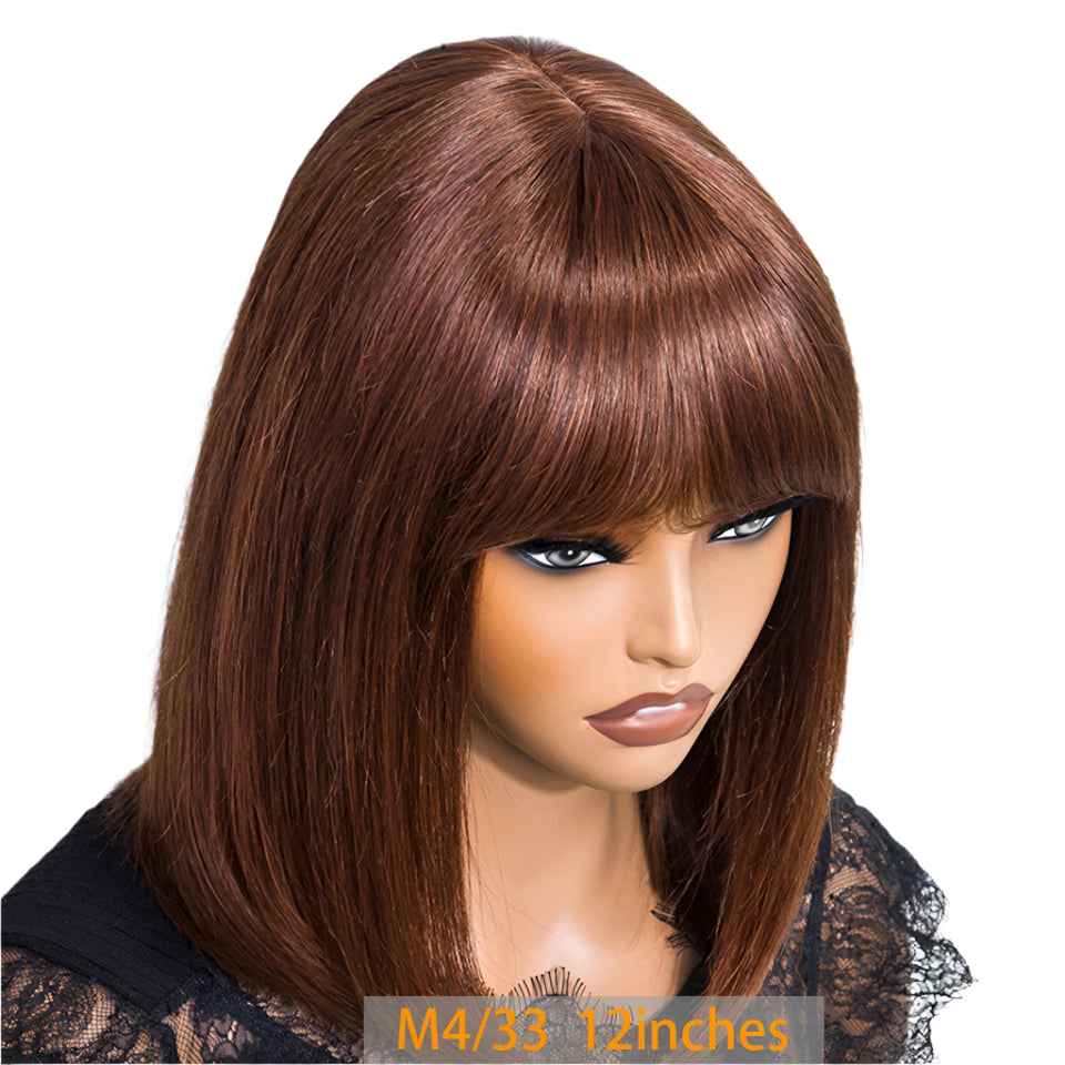 "Put On & Go" Straight Bob Wig | Easy Wear Human Hair with Bangs & Realistic Scalp Luxegan