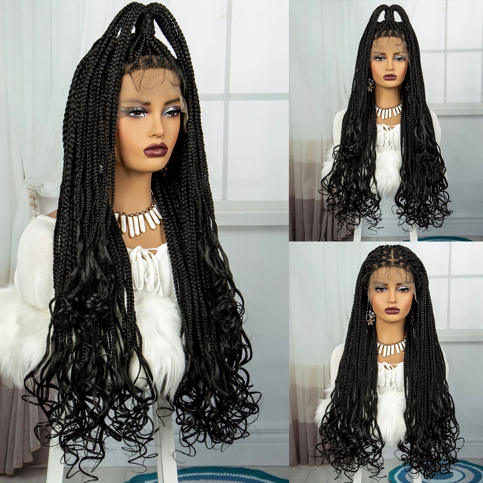 36" Knotless Box Braids Wig with Wavy Ends | Blended Braids | Lace Front Luxegan