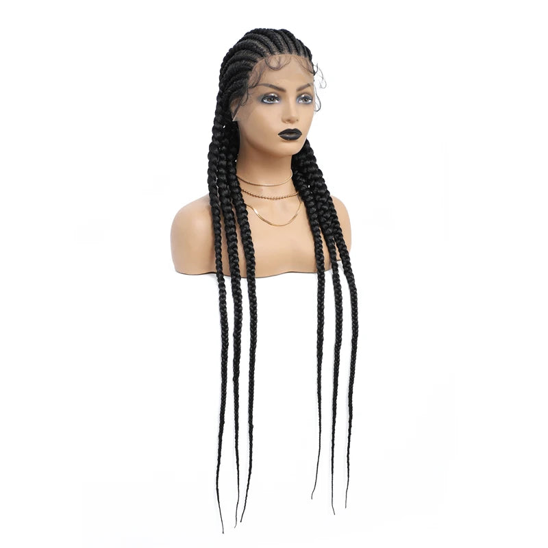 36" Cornrow Knotless Braids Wig | 360 Full Lace | Baby Hair | Synthetic Luxegan