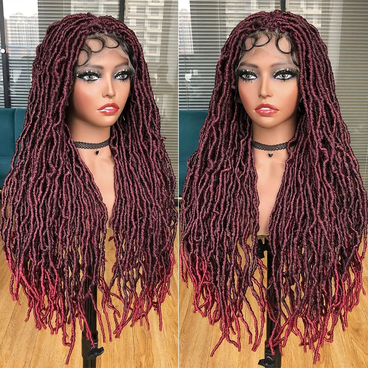 Knotless Butterfly Braided Wig with Baby Hair | Double Lace Front Crochet Faux Locs Wig | Bohemian Style | Synthetic Hair