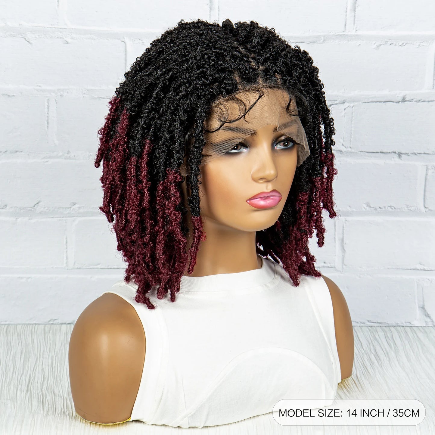 Burgundy Short Faux Locs Wig | Knotless Braids | Synthetic Lace Front | With Baby Hair | For Women
