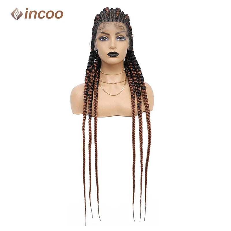 36" Jumbo Cornrow & Knotless Box Braids Wig | Full Lace | Light Brown Lace | Synthetic Luxegan