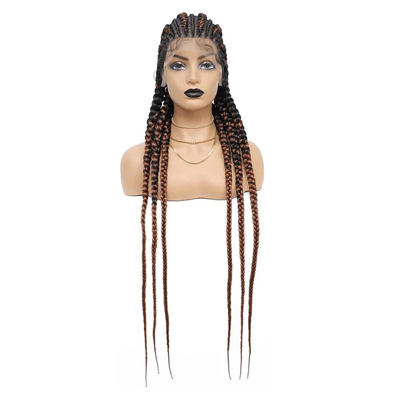 36" Jumbo Cornrow Braided Wig | Full Lace Synthetic Wig | Knotless Box Braids, Lace Frontal, Black Women