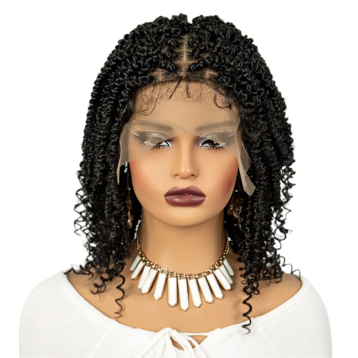 Knotless Box Braided Bob Wig with Curly Ends | Short Twist Braids | Synthetic Lace Front Wig | Handmade for Black Women Luxegan