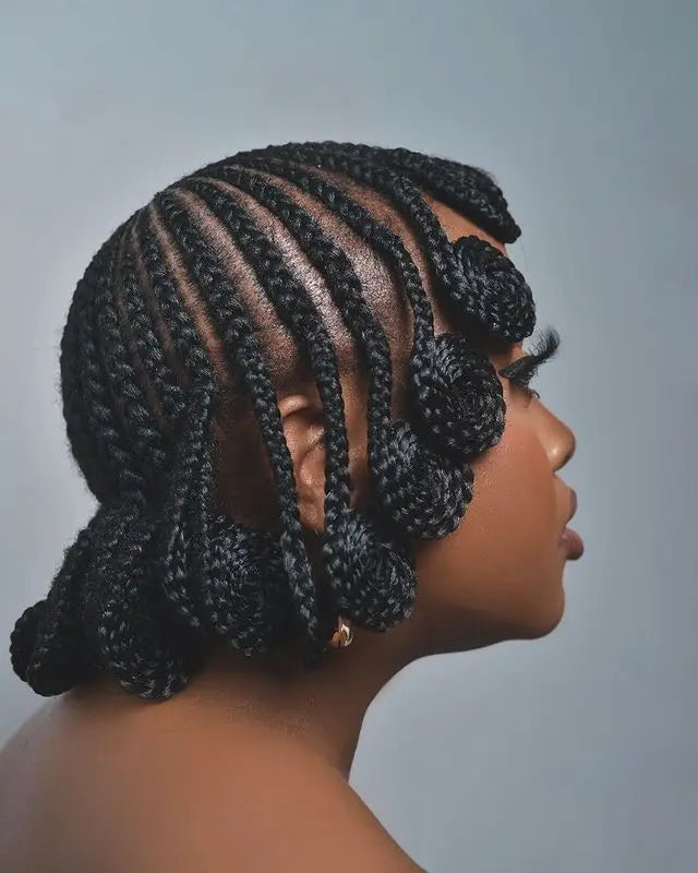 Handmade Knotless Bantu Cornrow Braids Wig | Full Lace Front | Short Braids Luxegan