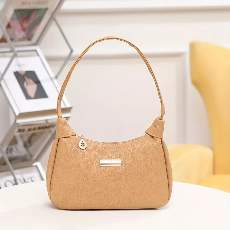 Fashion Shoulder Bag for Women | Solid Color Synthetic Leather Handbag with Zipper Closure | Versatile Underarm Dumpling Purse Luxegan