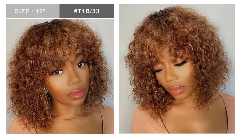 Ombre 99J & Blonde Jerry Curly Bob Wig with Bangs | Glueless "Wear to Go" Human Hair Luxegan