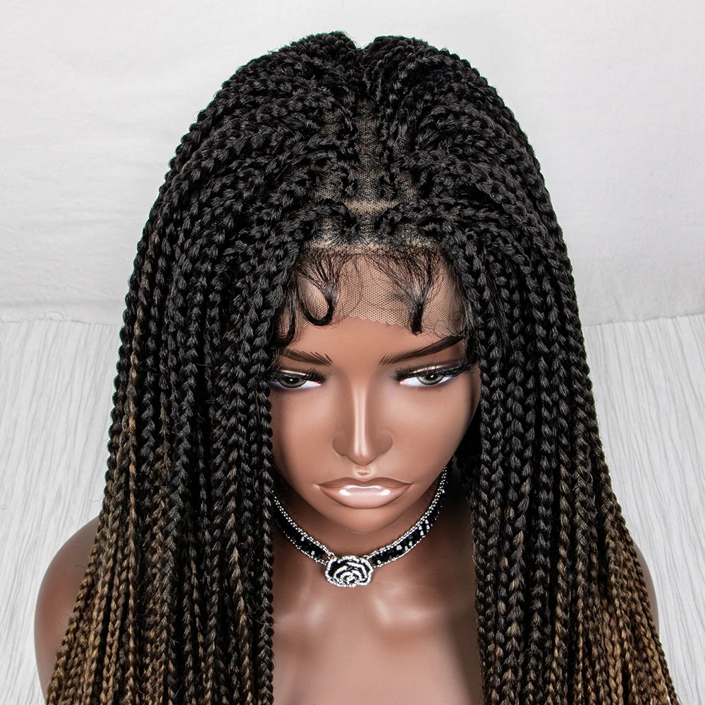 36" Water Wave Braided Wig | Lace Front | Baby Hair | Long Braids Luxegan