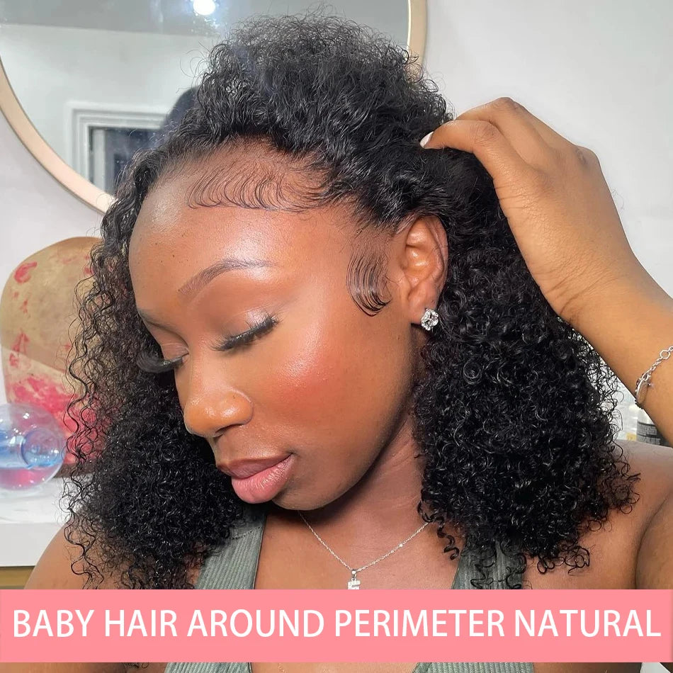 200% Density Short Curly Bob Wigs 13x4 Lace Front 4x4 Closure Deep Wave Brazilian Remy Human Hair 14 Inch