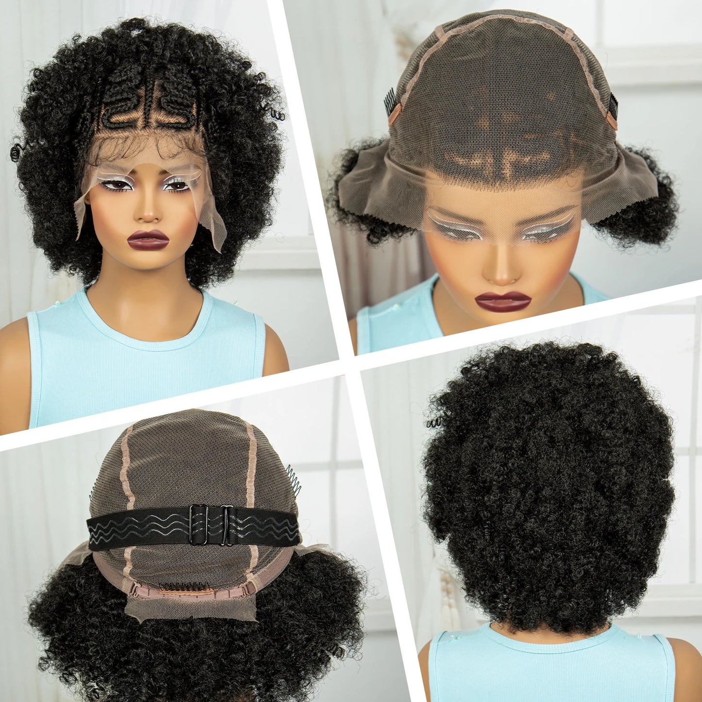 Afro Kinky Curly Cornrow Braids Wig | Transparent Full Lace | Baby Hair Luxegan