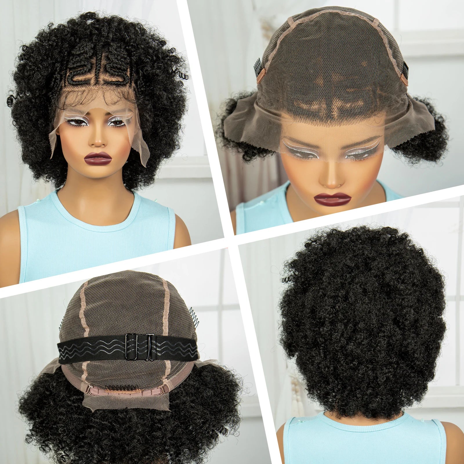 Afro Kinky Curly Cornrow Braids Wig | Transparent Full Lace | Baby Hair Luxegan