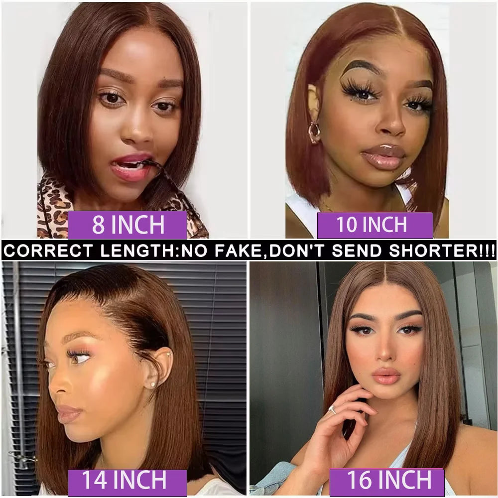 16-Inch Chocolate Brown Straight Bob Wig | Sophisticated 13x4 & 4x4 HD Transparent Lace | Elegant "Short Bob" Silhouette | "Dignified" Pre-Plucked Vietnamese Remy Human Hair for Radiant Versatile Styling Luxegan